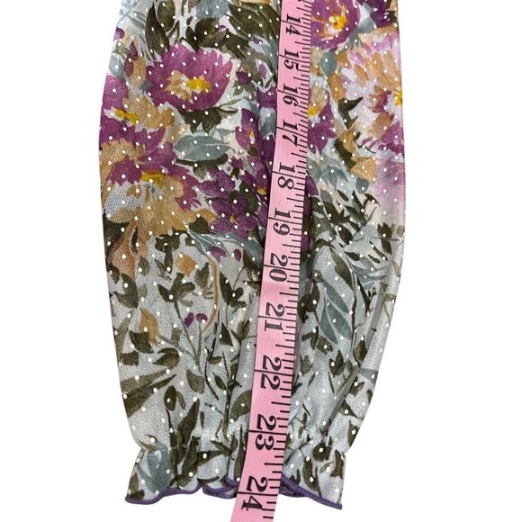 Vintage 70s 80s Semi Sheer Floral Print Secretary Dress M/L Gray White Dot FLAWS - Picture 8 of 9